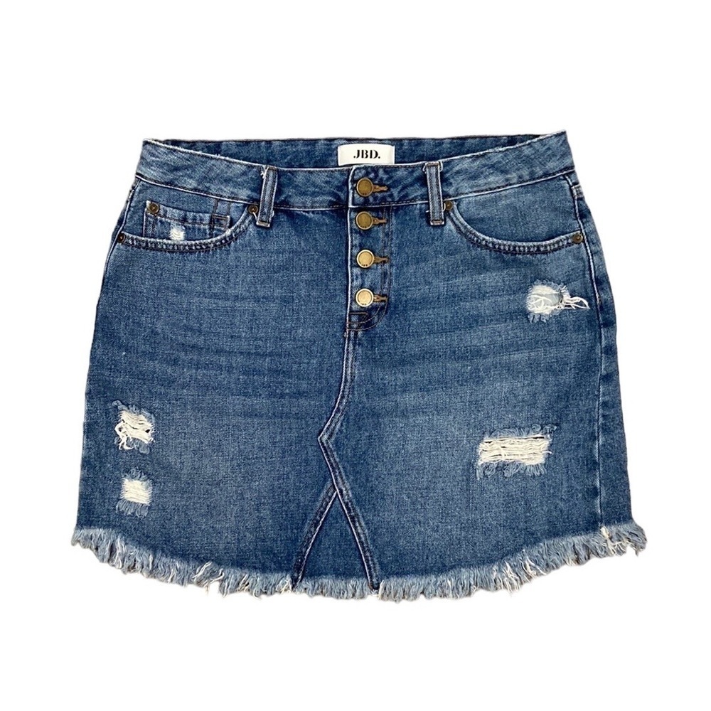 Jbd Destroyed Denim Button Down A-Line Skirt Size Large Pre-Owned